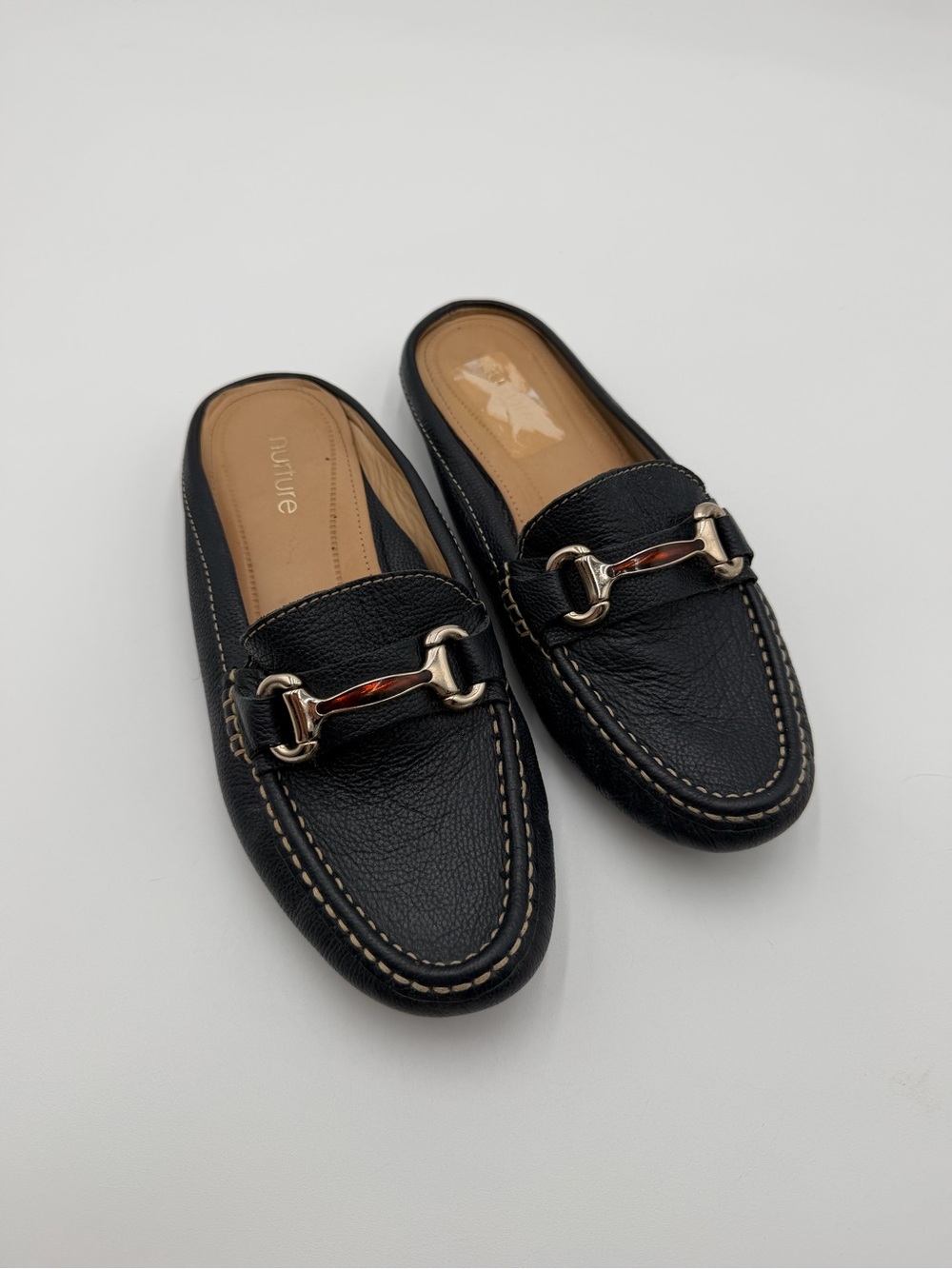 Nurture Leather Mule Loafers Navy Horsebit Slip On Shoes Womens 7 Made In Brazil